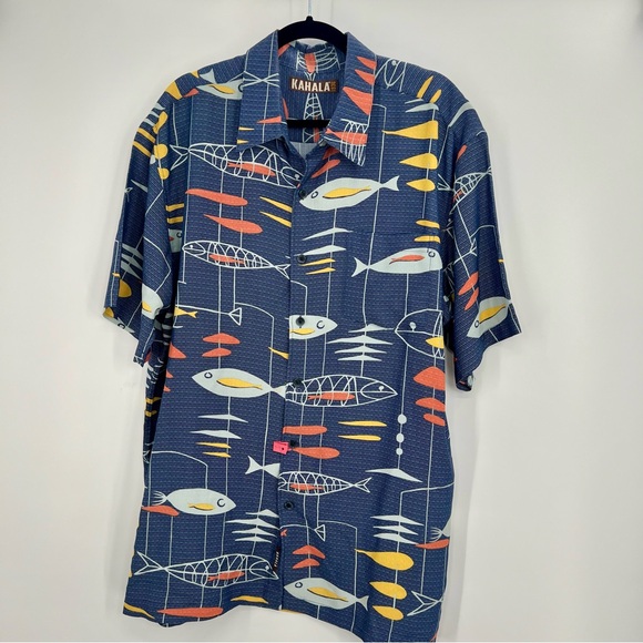 Kahala Men Aloha Hawaiian Casual Button Down Miro Sea Fresh Fish Shirt Top XL - Picture 4 of 8